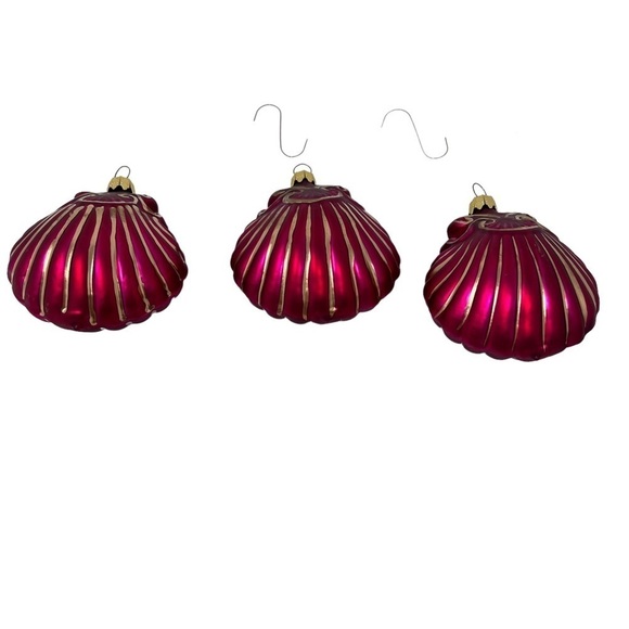 VTG Tannenbaum Collection Four Poland Blown Glass Red Gold Sea Shell Ornaments - Picture 8 of 10